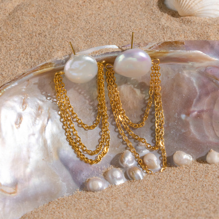 Boucles d'oreilles pendantes pour femmes en acier inoxydable étanche, couleur or, avec perles