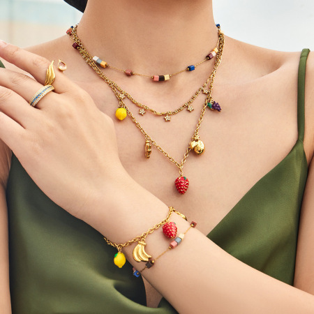 Ensembles de colliers pour femmes, collection romantique, motif fruits de vacances, en acier inoxydable, couleur or, étanches, avec pierres naturelles.