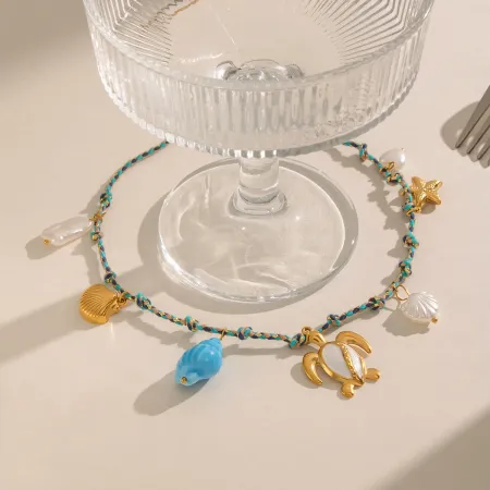 Colliers tressés pour femmes, motif étoile de mer romantique, en acier inoxydable étanche couleur or