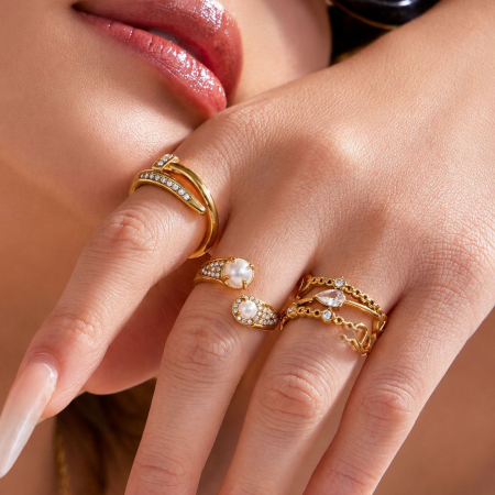 Bagues pour femmes en acier inoxydable doré, forme irrégulière et pierre précieuse zircon, étanches, collection Simple.
