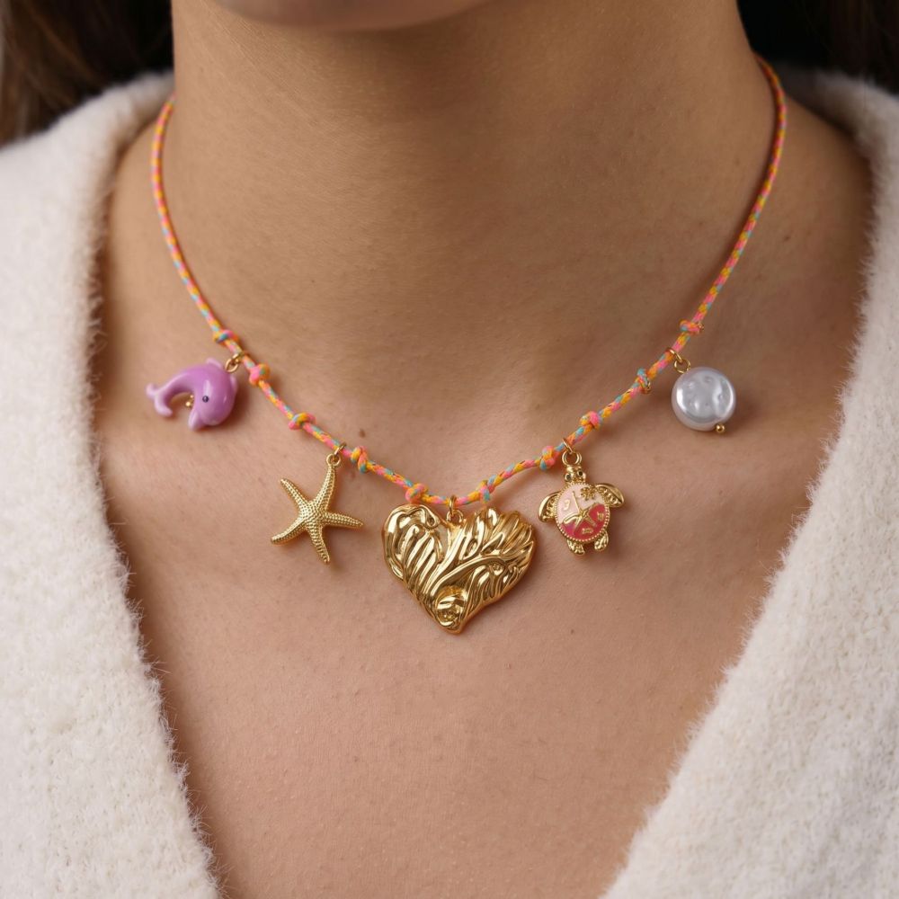 Colliers Tressés Pour Femmes, Motif Cœur Océanique Romantique, En Acier Inoxydable Étanche Couleur Or Image2