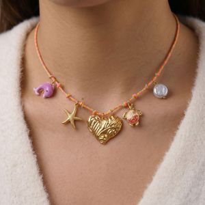 Colliers Tressés Pour Femmes, Motif Cœur Océanique Romantique, En Acier Inoxydable Étanche Couleur Or h5 Image2