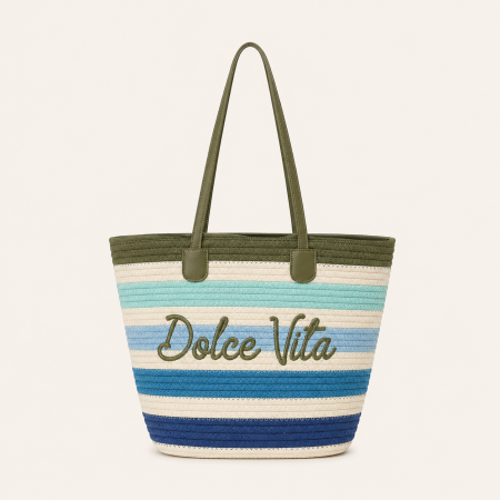 Sac cabas femme en coton tissé à rayures et lettres, style décontracté, couleurs assorties