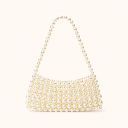 Sacoche de bras pour femme, style parisien chic, ornée de perles tissées et de détails métalliques. 2