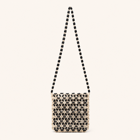 Sac carré pour femme en bois tressé, perles florales ajourées et perles multicolores, style vacances 2