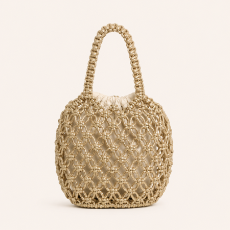Sac seau femme en PVC tissé ajouré, couleur unie style vacances