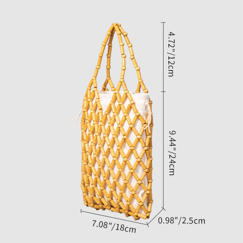 Sac Carré Pour Femme En Bois Tissé Uni, Ajouré Et Multicolore, Style Vacances Image6