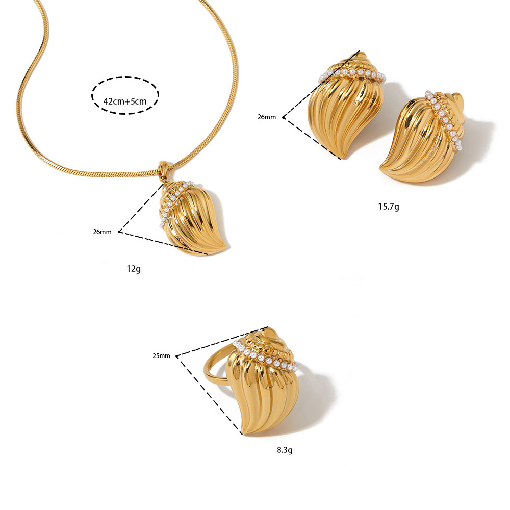 Ensembles De Colliers Pour Femmes En Acier Inoxydable, Imperméables, Couleur Or, Avec Coquillages Et Perles Artificielles, Style Océanique Image5