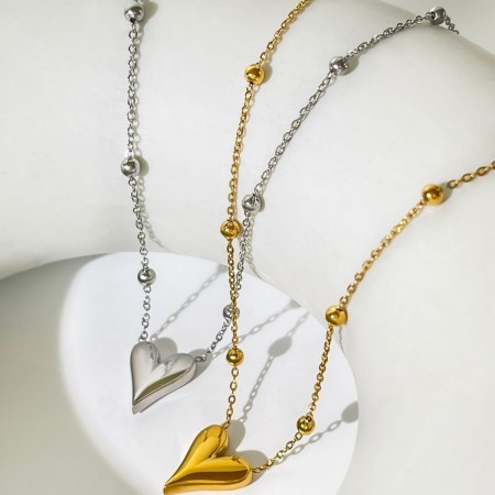 Colliers pendentifs pour femmes en forme de cœur simple, en acier inoxydable étanche, couleur or
