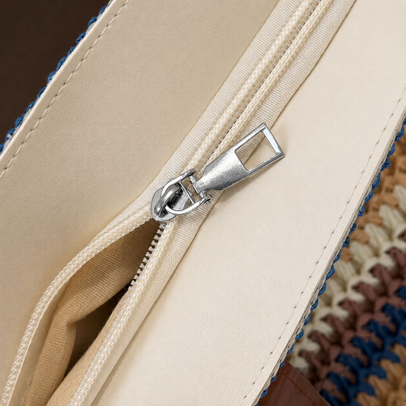 Sac Carré Pour Femme En Raphia Tissé À Rayures Multicolores, Style Décontracté Image5