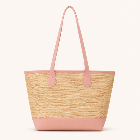 Sac cabas femme en raphia tissé uni, style décontracté 2
