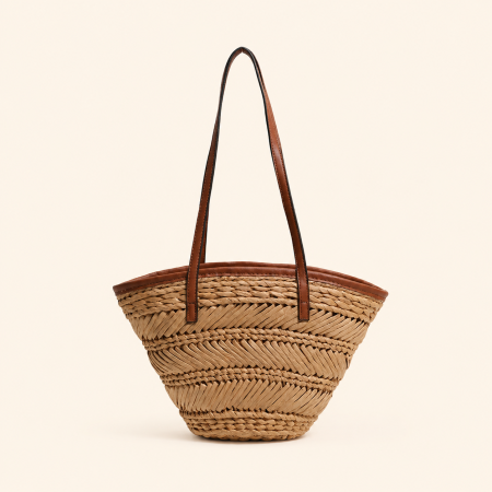 Sac trapèze femme en raphia tissé uni, style décontracté