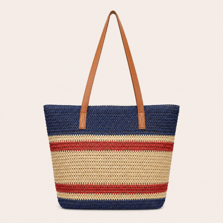 Sac carré pour femme en raphia tissé à rayures multicolores, style décontracté 2