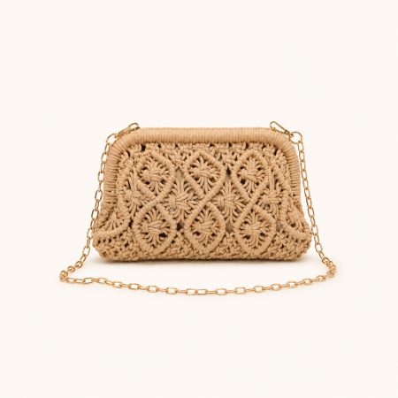 Sac à main pour femme, style décontracté, en coton tissé uni ajouré, style est-ouest