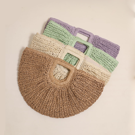 Sac demi-lune en raphia tissé uni style vacances pour femme 2
