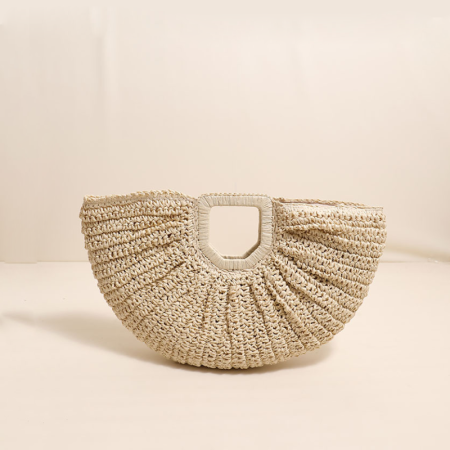 Sac demi-lune en raphia tissé uni style vacances pour femme
