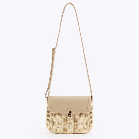 Sac carré pour femme en raphia tissé uni, style décontracté 2