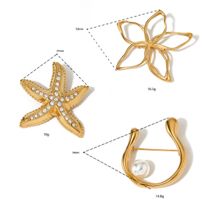 Broches En Acier Inoxydable Couleur Or, Motif Étoile De Mer, Style Océanique h5 Image5