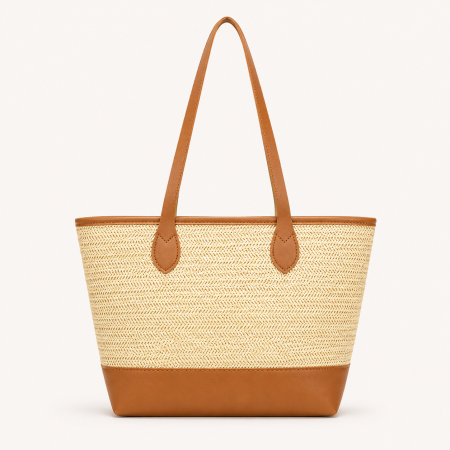 Sac cabas femme en raphia tissé uni, style décontracté