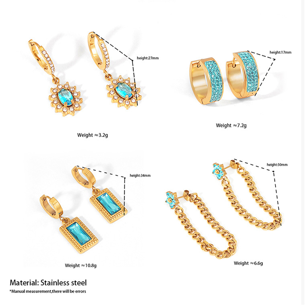 Boucles D'Oreilles Pendantes Pour Femme, En Acier Inoxydable Doré, Imperméables, De Forme Géométrique Et Ornées De Zircon, Collection Luxueuse. Image3