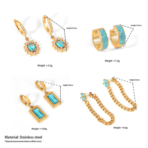 Boucles D'Oreilles Pendantes Pour Femme, En Acier Inoxydable Doré, Imperméables, De Forme Géométrique Et Ornées De Zircon, Collection Luxueuse. h5 Image3