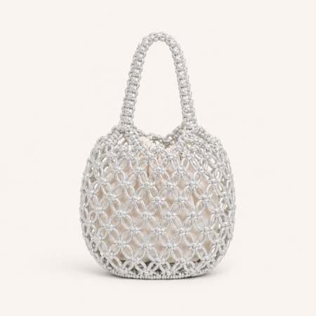 Sac seau femme en PVC tissé ajouré, couleur unie style vacances 2