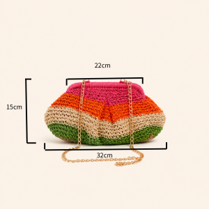 Sac Oreiller Femme En Raphia Tissé À Rayures Ajourées, Style Décontracté, Multicolore h5 Image6