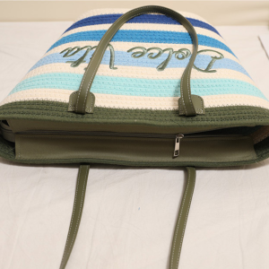 Sac Cabas Femme En Coton Tissé À Rayures Et Lettres, Style Décontracté, Couleurs Assorties h5 Image6