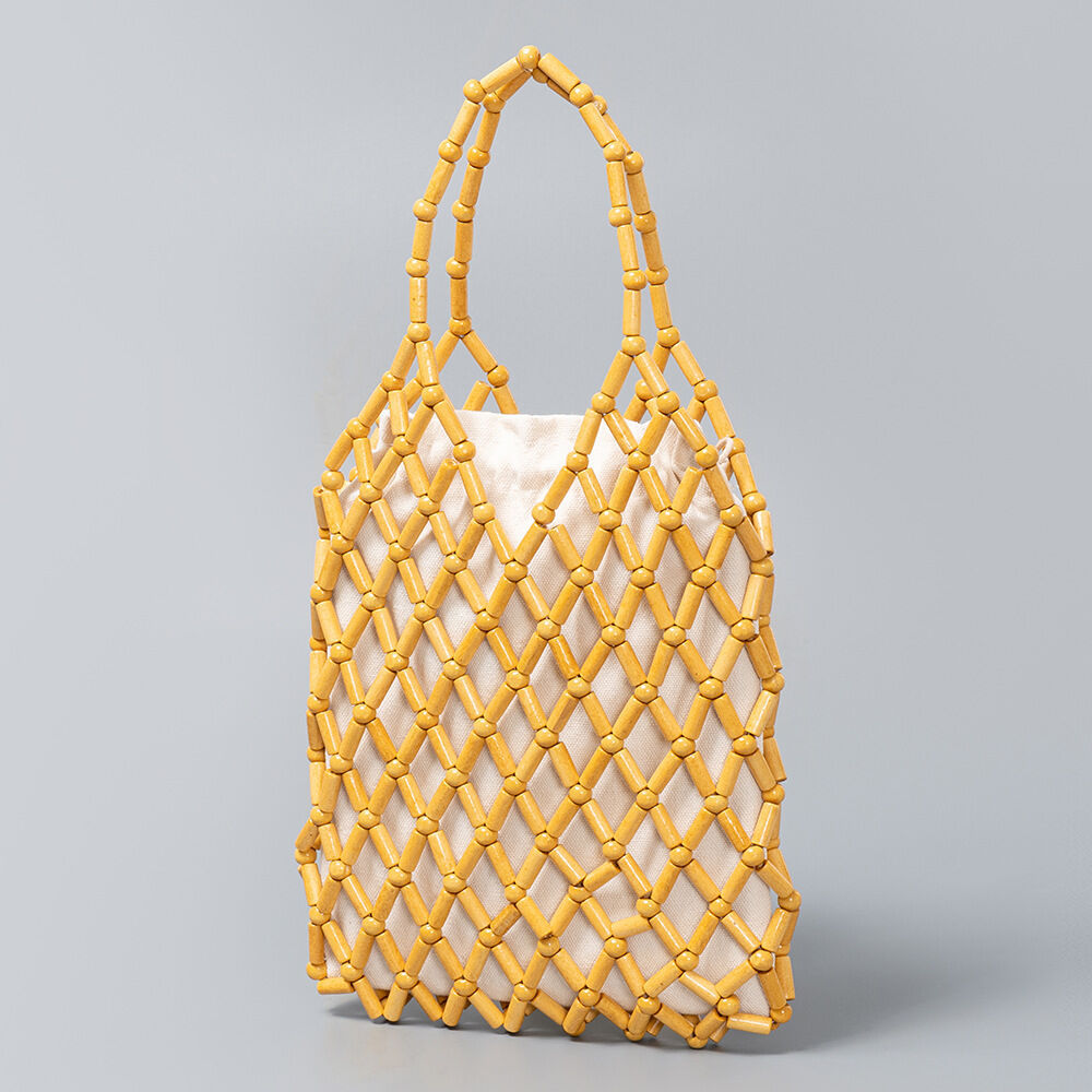 Sac Carré Pour Femme En Bois Tissé Uni, Ajouré Et Multicolore, Style Vacances Image2