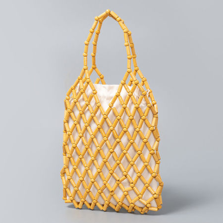 Sac carré pour femme en bois tissé uni, ajouré et multicolore, style vacances 2