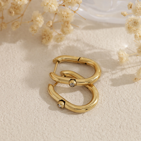 Boucles d'oreilles créoles pour femmes en acier inoxydable étanche, couleur or, avec zircon.