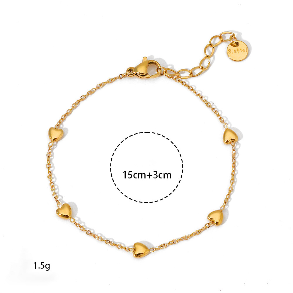 Bracelet Chaîne Femme En Acier Inoxydable, Couleur Or, Avec Motif Cœur Simple Image2