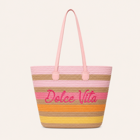 Sac cabas femme en coton tissé à rayures et lettres, style décontracté, couleurs assorties 2