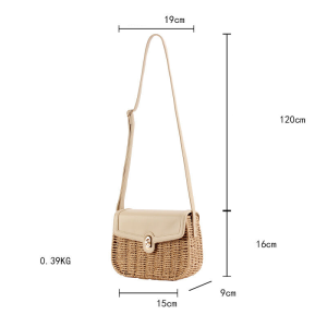 Sac Carré Pour Femme En Raphia Tissé Uni, Style Décontracté h5 Image6