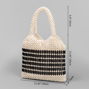 Sac Carré Pour Femme En Bois Multicolore Ajouré Et Perles Tissées Style Vacances h5 Image6