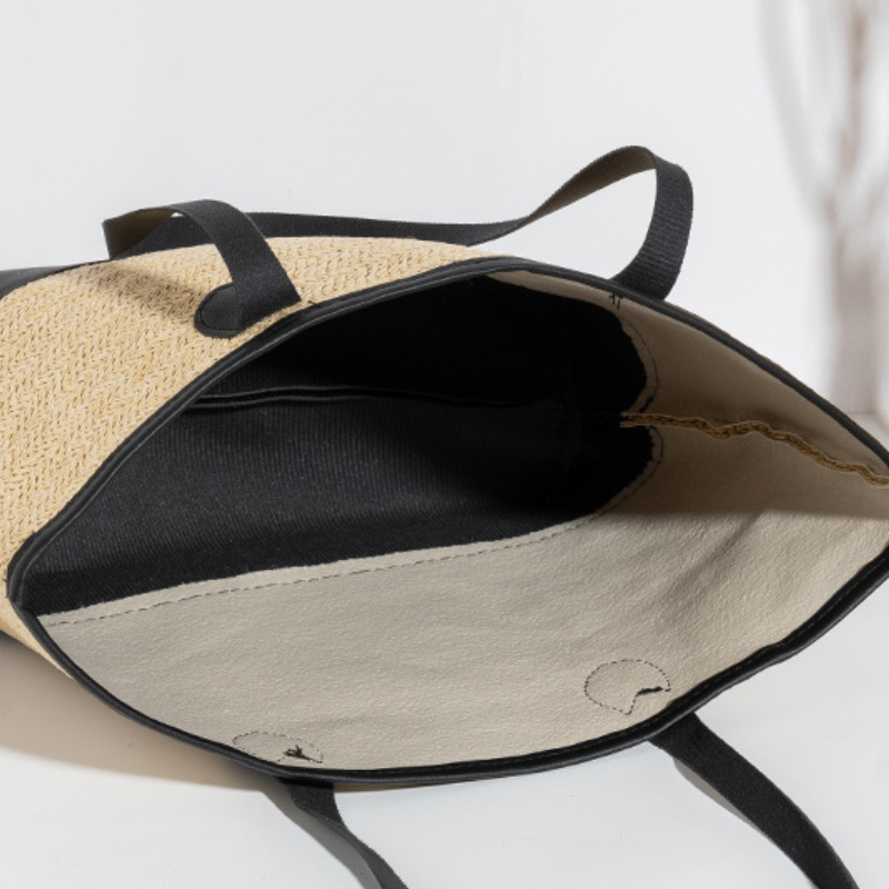 Sac Cabas Femme En Raphia Tissé Uni, Style Décontracté h5Image4
