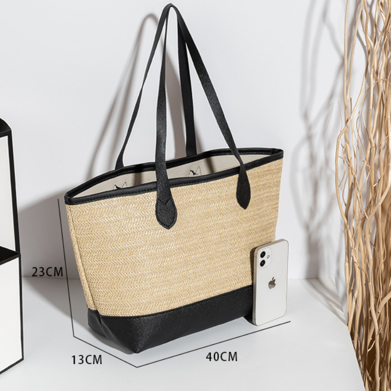 Sac Cabas Femme En Raphia Tissé Uni, Style Décontracté h5Image5