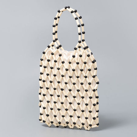 Sac carré pour femme en bois tissé uni, ajouré et multicolore, style vacances