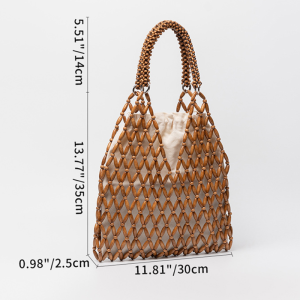 Sac Carré Pour Femme En Bois Tressé Ajouré, Couleur Unie, Style Décontracté h5 Image7