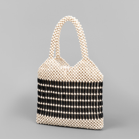 Sac carré pour femme en bois multicolore ajouré et perles tissées style vacances 2