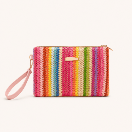 Sac carré pour femme en raphia tissé à rayures multicolores, style décontracté 2