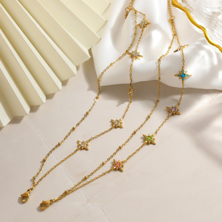 Bracelet chaîne femme Simple Star en acier inoxydable étanche couleur or avec strass