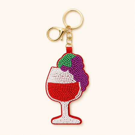 Porte-clés en alliage, perles de fruits et perles multicolores, collection Simple Series Casual Wine Glass.