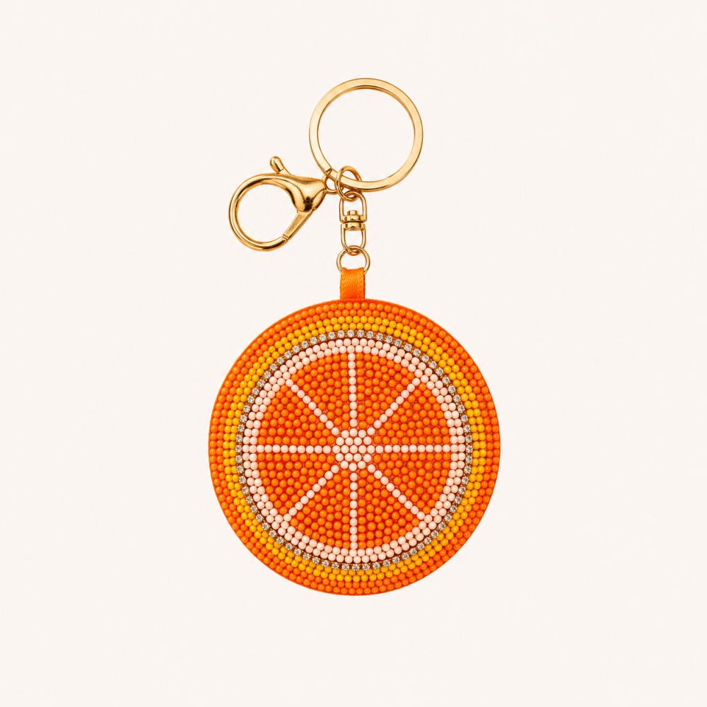 Porte-Clés En Alliage Avec Perles De Fruits Naturels Multicolores, Série Simple. 