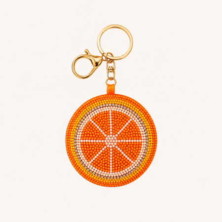 Porte-clés en alliage avec perles de fruits naturels multicolores, série Simple.
