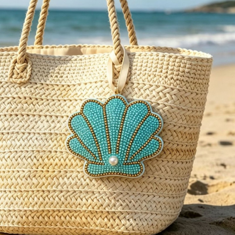 Porte-Clés De Sac En Strass Pu, Style Océanique, Coquillages Multicolores, Collection Luxueuse Image3