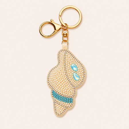 Porte-clés luxueux en perles naturelles unies, style océanique, orné de coquillages, d'alliage et de strass. 2