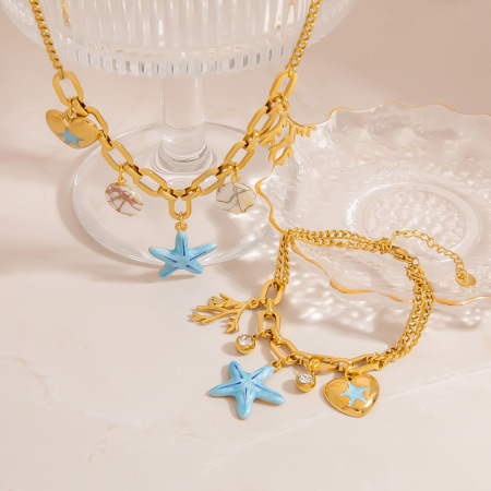 Ensembles de colliers pour femmes en acier inoxydable doré, style océan, motif étoile de mer et étoiles de mer