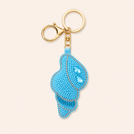 Porte-clés luxueux en perles naturelles unies, style océanique, orné de coquillages, d'alliage et de strass.