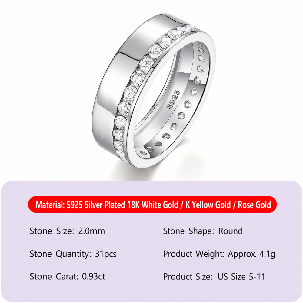 Bagues Pour Femmes En Moissanite Plaquée Platine S925, Collection Simple Series Classic Patchwork Circle